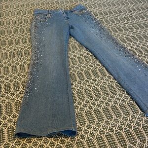 Vintage Cache Y2K Heavy Rhinestone Embellished Bootcut Flare Jeans Light Wash